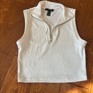 Forever 21 White Sleeveless Zip-Up Top